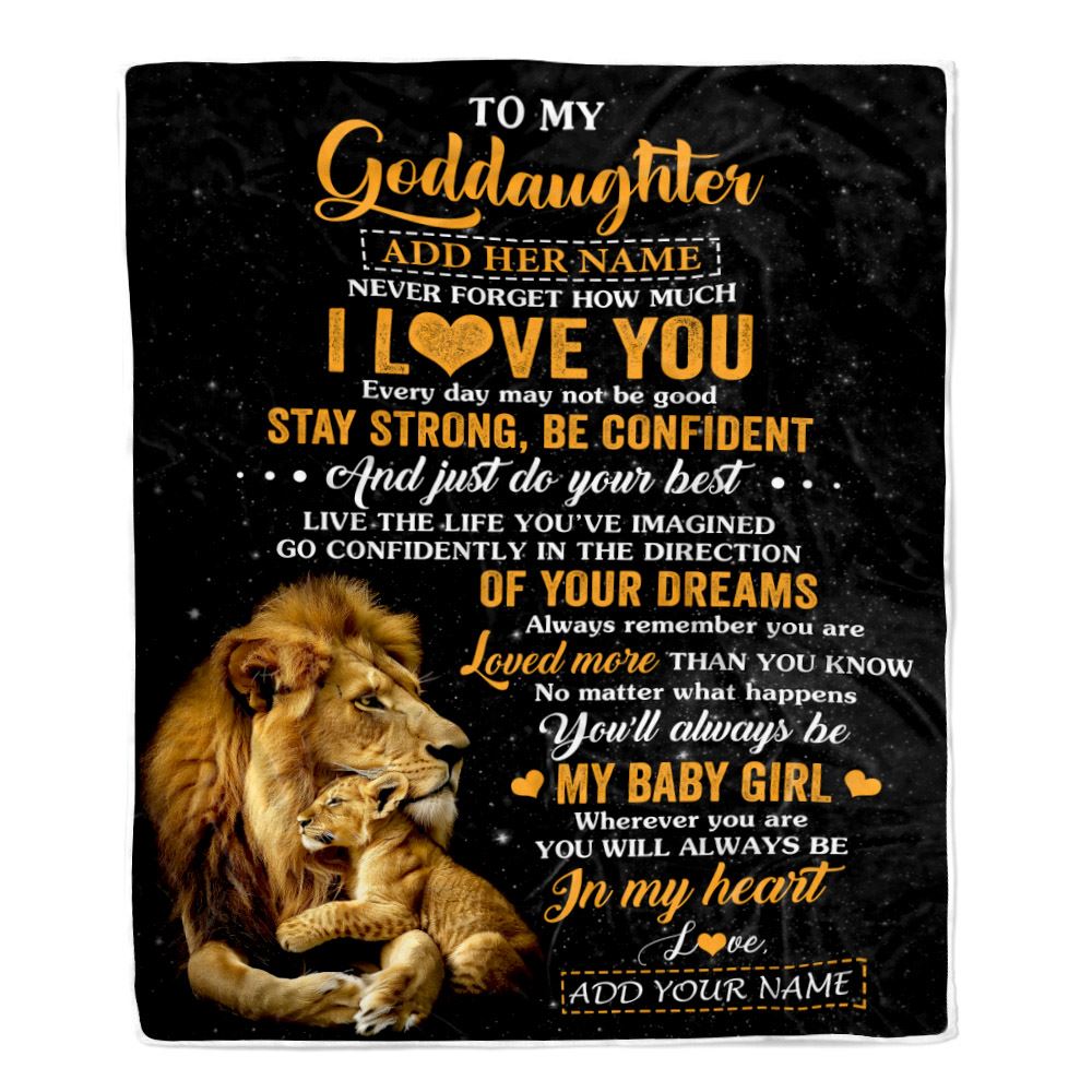 Personalized To My Goddaughter Gifts From Godfather Blanket Lion Never Forget How Much I Love You Goddaughter Birthday Graduation Christmas Fleece Blanket | teecentury