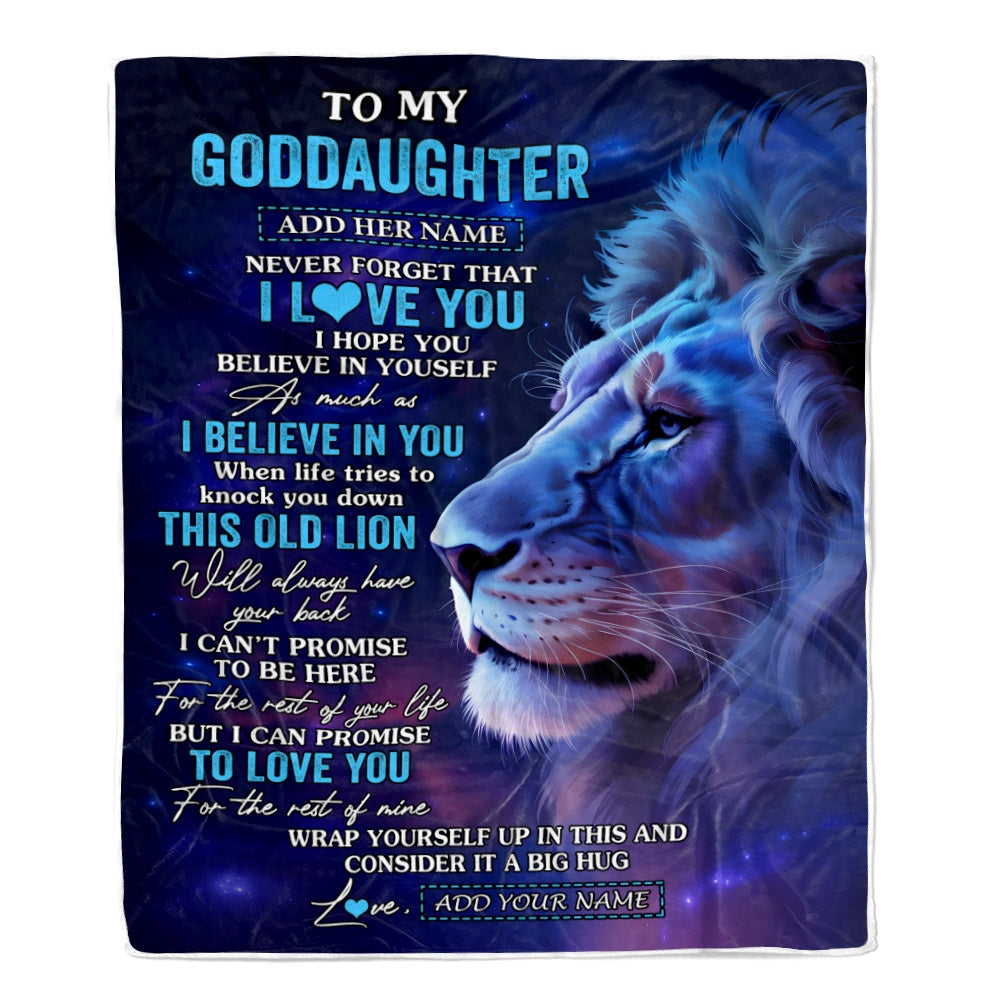 Personalized To My Goddaughter Gifts From Godfather Blanket This Old Lion Heart Gifts For Goddaughter Birthday Present Graduation Christmas Fleece Blanket | teecentury