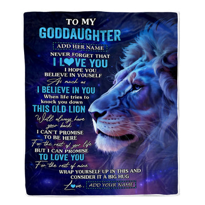 Personalized To My Goddaughter Gifts From Godfather Blanket This Old Lion Heart Gifts For Goddaughter Birthday Present Graduation Christmas Fleece Blanket | teecentury