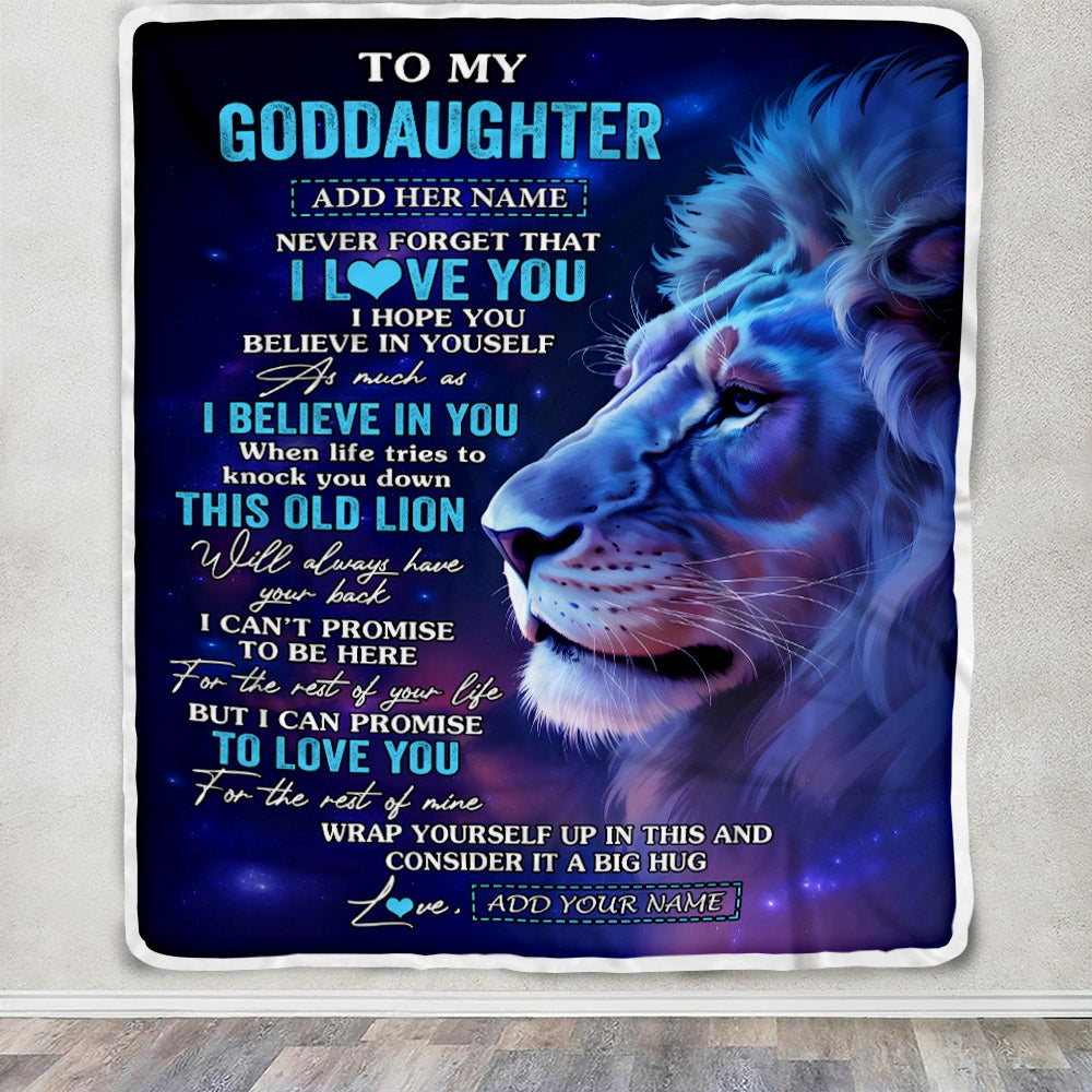 Personalized To My Goddaughter Gifts From Godfather Blanket This Old Lion Heart Gifts For Goddaughter Birthday Present Graduation Christmas Fleece Blanket | teecentury