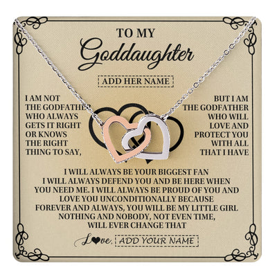 Interlocking Hearts Necklace Stainless Steel & Rose Gold Finish | 1 | Personalized To My Goddaughter Gifts From Godfather Goddaughter Birthday Gifts Jewelry For Women Goddaughter Pendant Necklace Christmas Gift Box Message Card | teecentury.myshopify