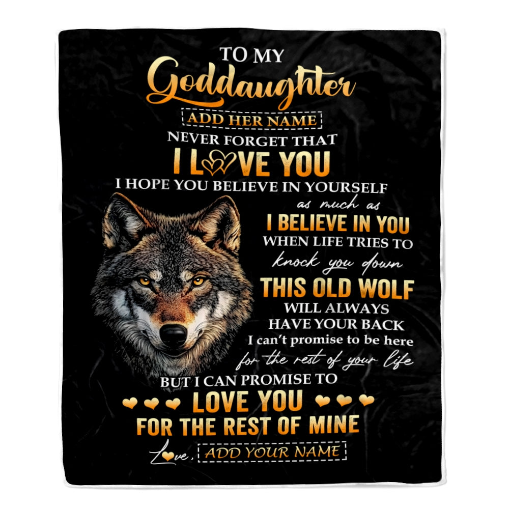 Personalized To My Goddaughter Gifts From Godfather Godmother Blanket Old Wolf Love You Goddaughter Birthday Gifts Graduation Christmas Fleece Throw Blanket | teecentury