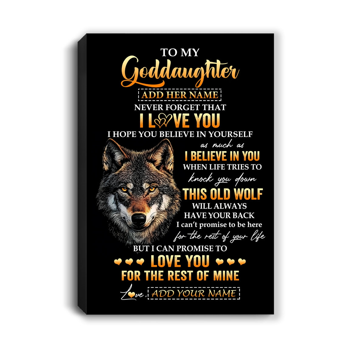 Personalized To My Goddaughter Gifts From Godfather Godmother Canvas Old Wolf Love You Goddaughter Birthday Gifts Graduation Christmas Custom Print Framed Canvas | teecentury