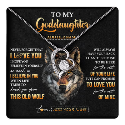 Forever Love Necklace 14K White Gold Finish | 1 | Personalized To My Goddaughter Gifts From Godfather Godmother Necklace Old Wolf Love You Goddaughter Birthday Gifts Graduation Christmas Gift Box Message Card | teecentury