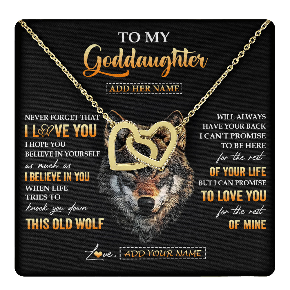 Interlocking Hearts Necklace 18K Yellow Gold Finish | 1 | Personalized To My Goddaughter Gifts From Godfather Godmother Necklace Old Wolf Love You Goddaughter Birthday Gifts Graduation Christmas Gift Box Message Card | teecentury