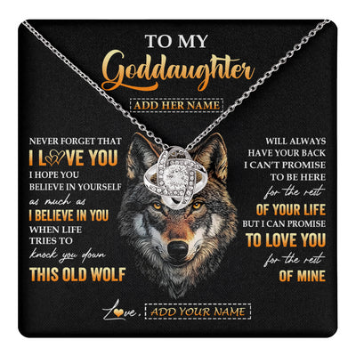 Love Knot Necklace 14K White Gold Finish | 1 | Personalized To My Goddaughter Gifts From Godfather Godmother Necklace Old Wolf Love You Goddaughter Birthday Gifts Graduation Christmas Gift Box Message Card | teecentury