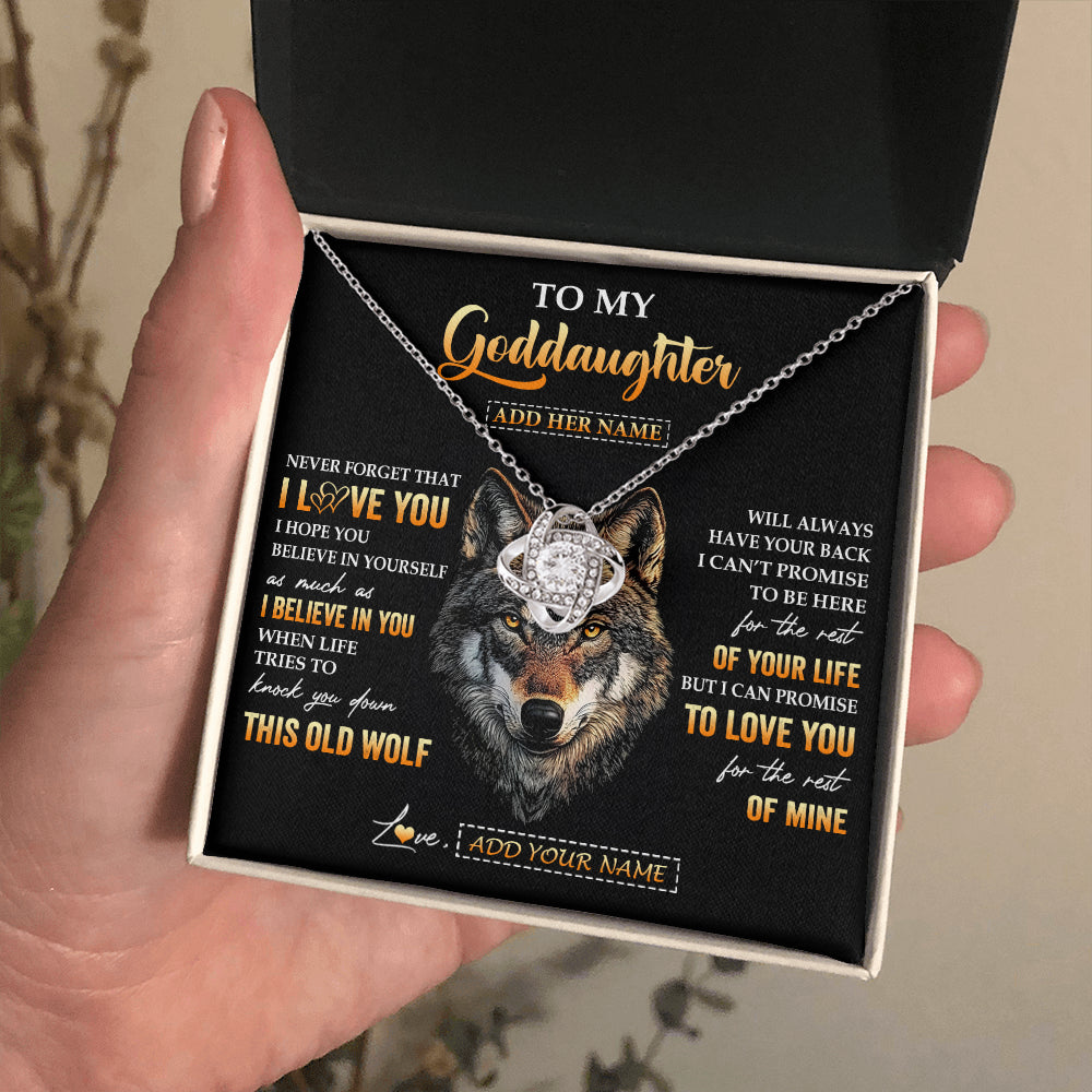 Love Knot Necklace 14K White Gold Finish | 2 | Personalized To My Goddaughter Gifts From Godfather Godmother Necklace Old Wolf Love You Goddaughter Birthday Gifts Graduation Christmas Gift Box Message Card | teecentury
