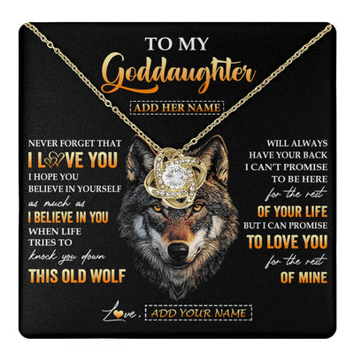 Love Knot Necklace 18K Yellow Gold Finish | 1 | Personalized To My Goddaughter Gifts From Godfather Godmother Necklace Old Wolf Love You Goddaughter Birthday Gifts Graduation Christmas Gift Box Message Card | teecentury