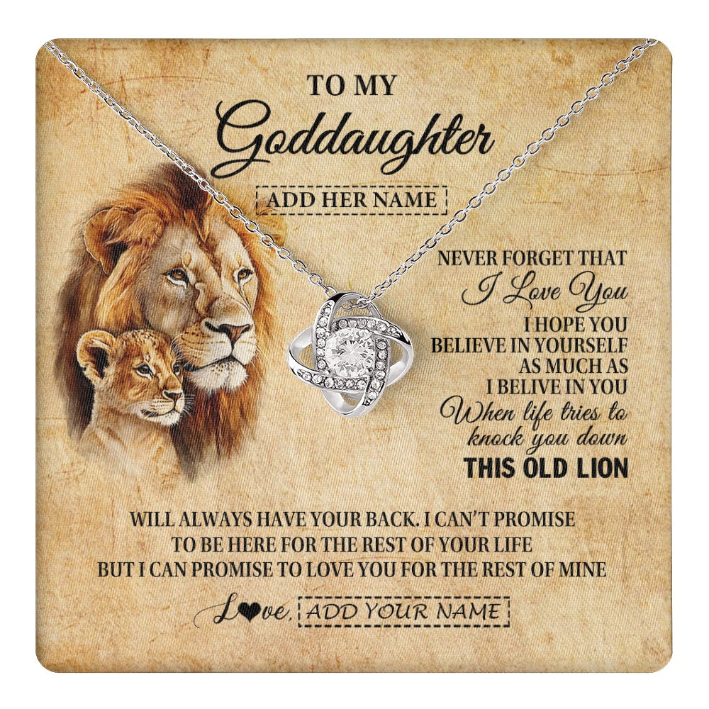 Love Knot Necklace 14K White Gold Finish | 1 | Personalized To My Goddaughter Gifts From Godfather Lion Necklace I Love You Goddaughter Birthday Gifts Graduation Christmas Custom Gift Box Message Card | teecentury.myshopify