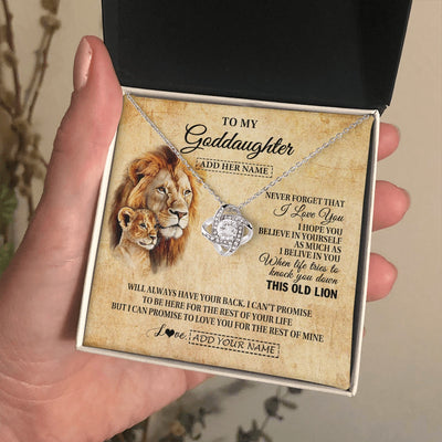Love Knot Necklace 14K White Gold Finish | 2 | Personalized To My Goddaughter Gifts From Godfather Lion Necklace I Love You Goddaughter Birthday Gifts Graduation Christmas Custom Gift Box Message Card | teecentury.myshopify