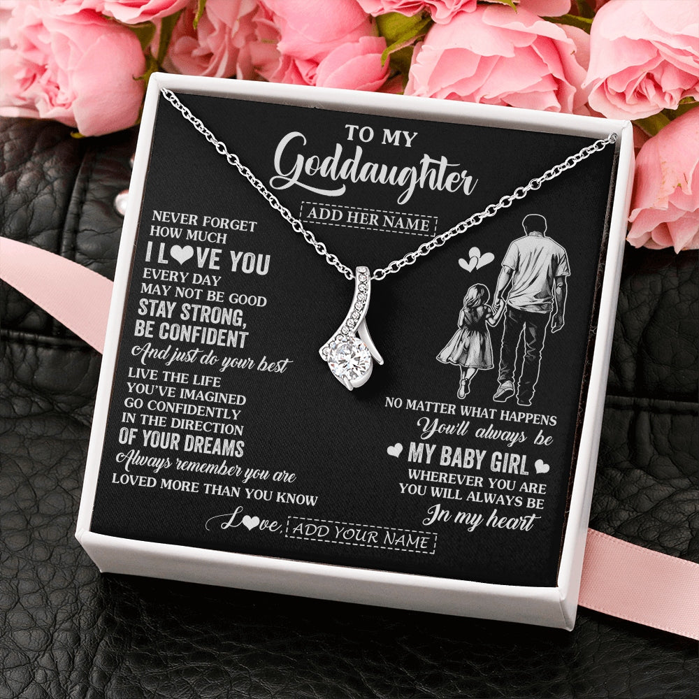 Alluring Beauty Necklace 14K White Gold Finish | 2 | Personalized To My Goddaughter Gifts From Godfather Necklace Never Forget How Much I Love You Goddaughter Birthday Graduation Christmas Gift Box Message Card | https://teecentury.