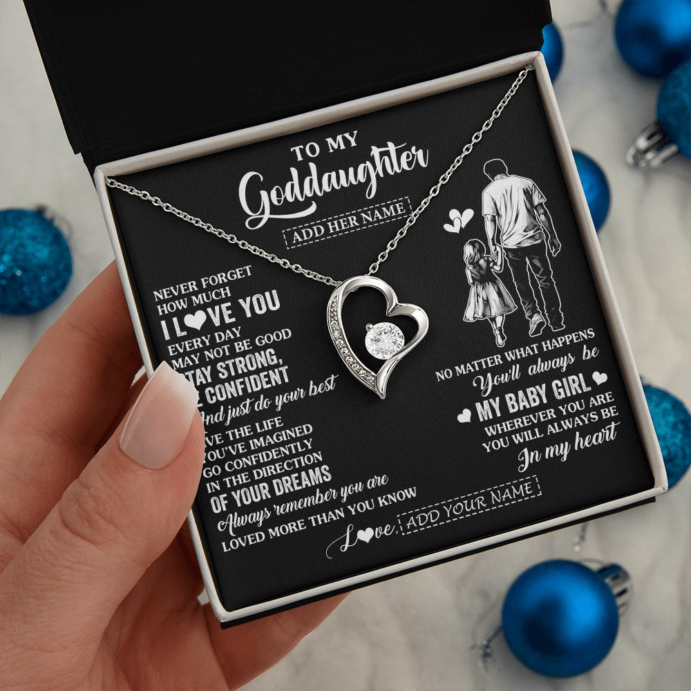 Forever Love Necklace 14K White Gold Finish | 2 | Personalized To My Goddaughter Gifts From Godfather Necklace Never Forget How Much I Love You Goddaughter Birthday Graduation Christmas Gift Box Message Card | https://teecentury.