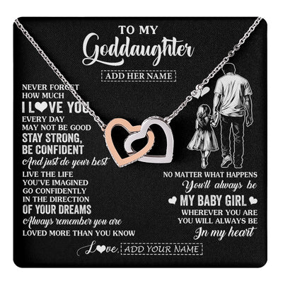 Interlocking Hearts Necklace Stainless Steel & Rose Gold Finish | 1 | Personalized To My Goddaughter Gifts From Godfather Necklace Never Forget How Much I Love You Goddaughter Birthday Graduation Christmas Gift Box Message Card | https://teecentury.