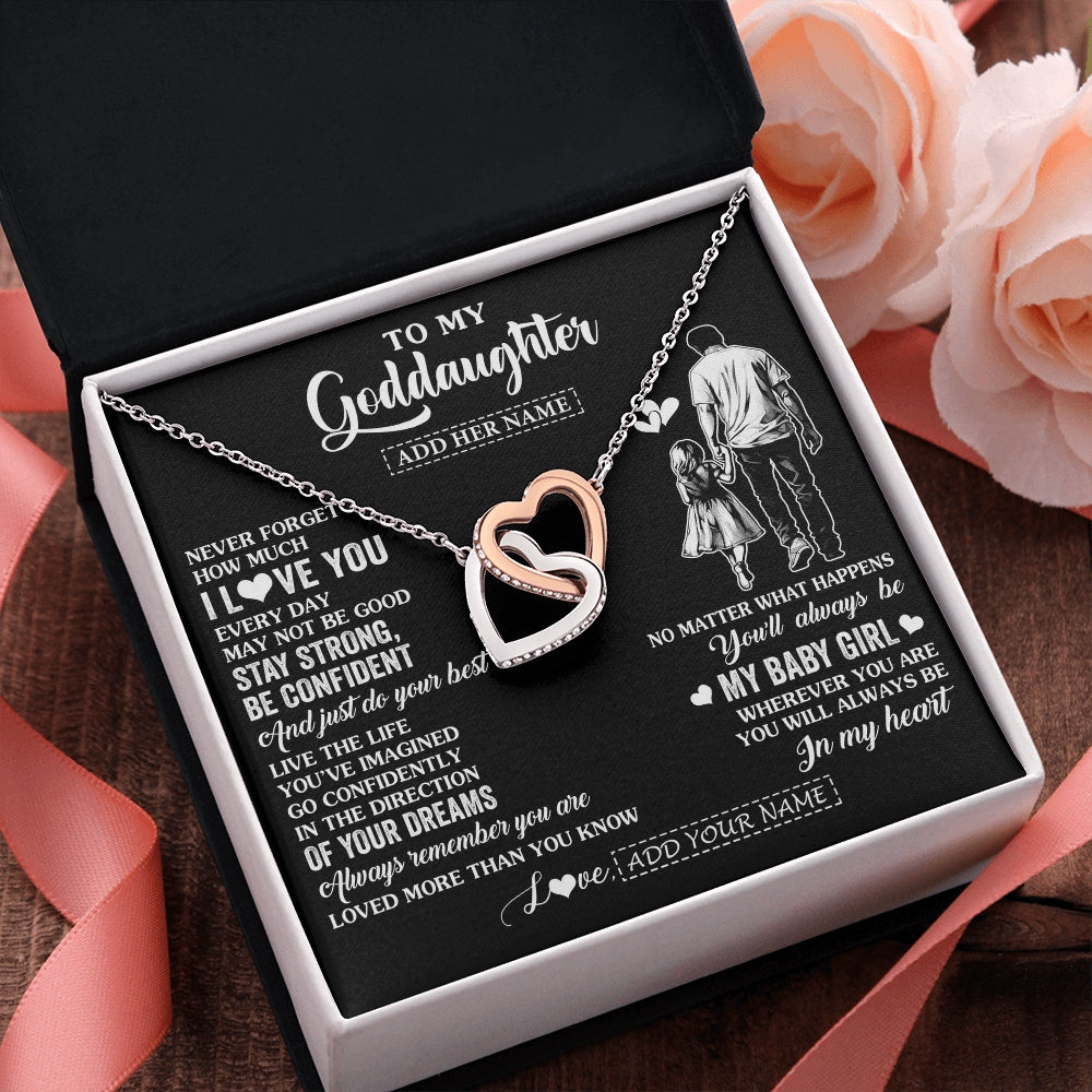 Interlocking Hearts Necklace Stainless Steel & Rose Gold Finish | 2 | Personalized To My Goddaughter Gifts From Godfather Necklace Never Forget How Much I Love You Goddaughter Birthday Graduation Christmas Gift Box Message Card | https://teecentury.