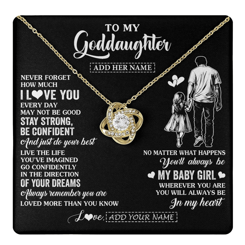 Love Knot Necklace 18K Yellow Gold Finish | 1 | Personalized To My Goddaughter Gifts From Godfather Necklace Never Forget How Much I Love You Goddaughter Birthday Graduation Christmas Gift Box Message Card | https://teecentury.