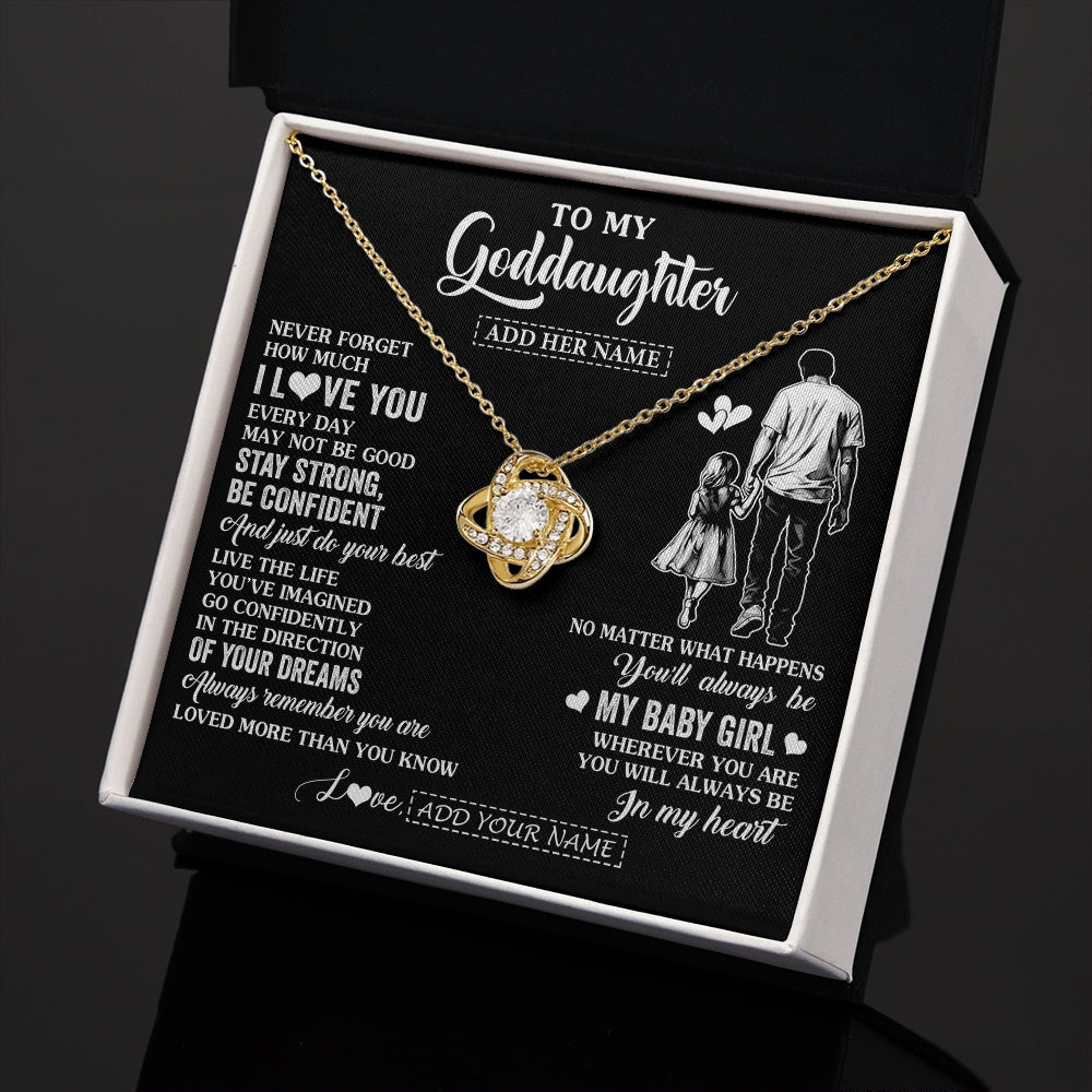Love Knot Necklace 18K Yellow Gold Finish | 2 | Personalized To My Goddaughter Gifts From Godfather Necklace Never Forget How Much I Love You Goddaughter Birthday Graduation Christmas Gift Box Message Card | https://teecentury.