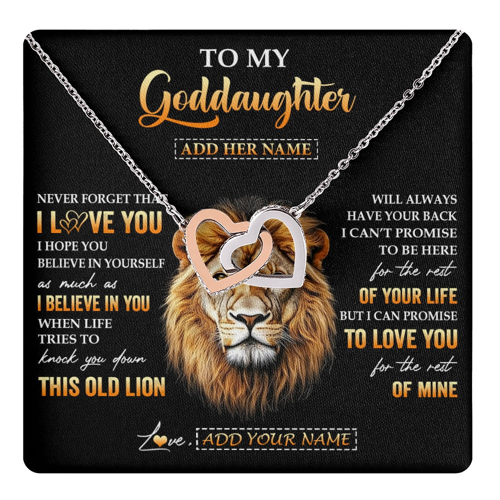 Interlocking Hearts Necklace Stainless Steel & Rose Gold Finish | 1 | Personalized To My Goddaughter Gifts From Godfather Necklace Old Lion Love You Goddaughter Birthday Gifts Graduation Christmas Custom Gift Box Message Card | teecentury.myshopify