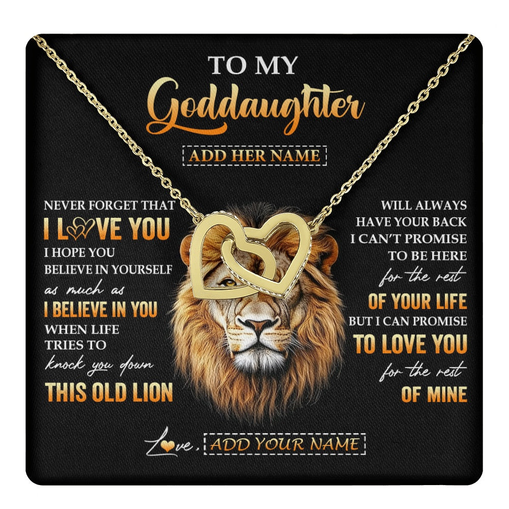 Interlocking Hearts Necklace 18K Yellow Gold Finish | 1 | Personalized To My Goddaughter Gifts From Godfather Necklace Old Lion Love You Goddaughter Birthday Gifts Graduation Christmas Custom Gift Box Message Card | teecentury.myshopify