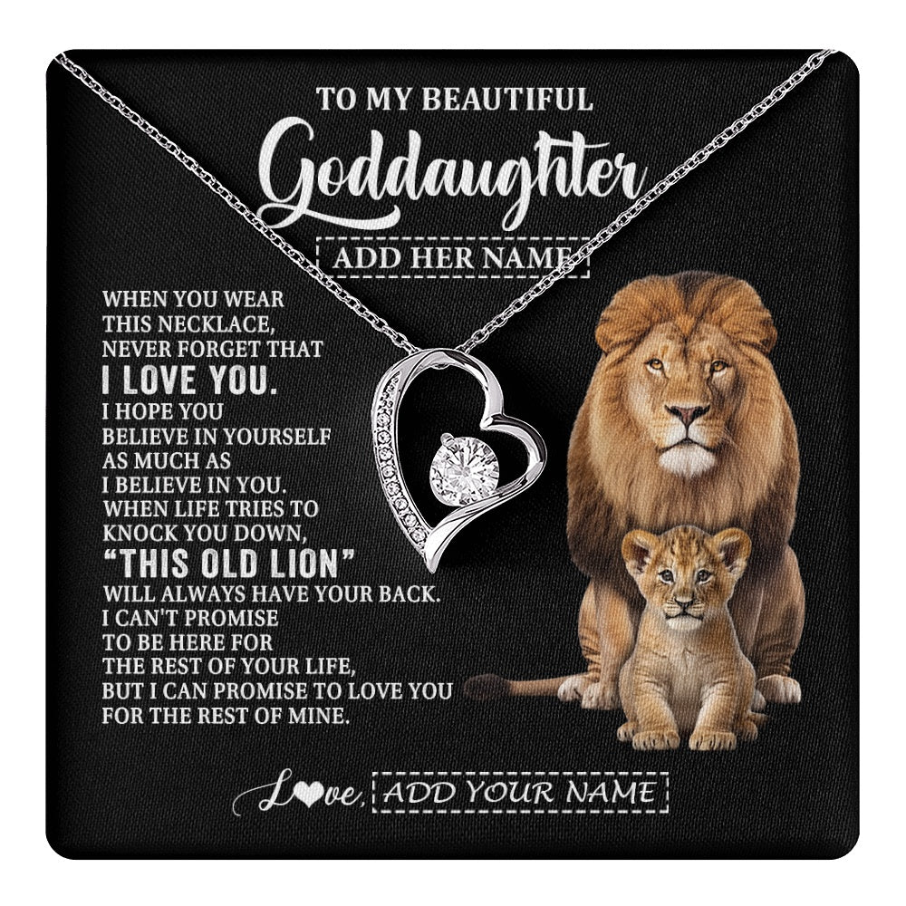 Forever Love Necklace 14K White Gold Finish | 1 | Personalized To My Goddaughter Gifts From Godfather Necklace This Old Lion Love You Goddaughter Birthday Gifts Christmas Jewelry Custom Gift Box Message Card | https://teecentury.