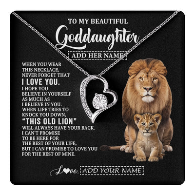 Forever Love Necklace 14K White Gold Finish | 1 | Personalized To My Goddaughter Gifts From Godfather Necklace This Old Lion Love You Goddaughter Birthday Gifts Christmas Jewelry Custom Gift Box Message Card | https://teecentury.