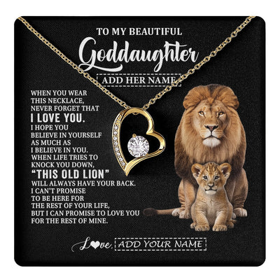 Forever Love Necklace 18K Yellow Gold Finish | 1 | Personalized To My Goddaughter Gifts From Godfather Necklace This Old Lion Love You Goddaughter Birthday Gifts Christmas Jewelry Custom Gift Box Message Card | https://teecentury.