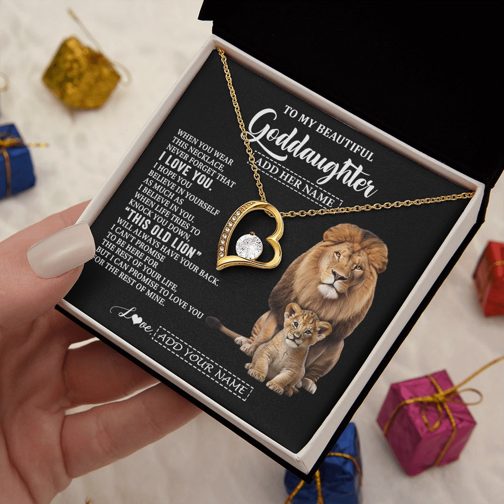 Forever Love Necklace 18K Yellow Gold Finish | 2 | Personalized To My Goddaughter Gifts From Godfather Necklace This Old Lion Love You Goddaughter Birthday Gifts Christmas Jewelry Custom Gift Box Message Card | https://teecentury.