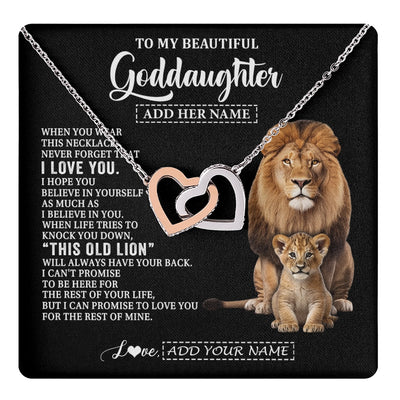 Interlocking Hearts Necklace Stainless Steel & Rose Gold Finish | 1 | Personalized To My Goddaughter Gifts From Godfather Necklace This Old Lion Love You Goddaughter Birthday Gifts Christmas Jewelry Custom Gift Box Message Card | https://teecentury.