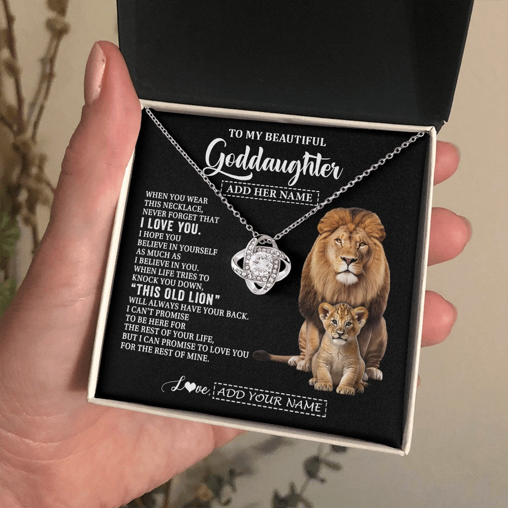 Love Knot Necklace 14K White Gold Finish | 2 | Personalized To My Goddaughter Gifts From Godfather Necklace This Old Lion Love You Goddaughter Birthday Gifts Christmas Jewelry Custom Gift Box Message Card | https://teecentury.