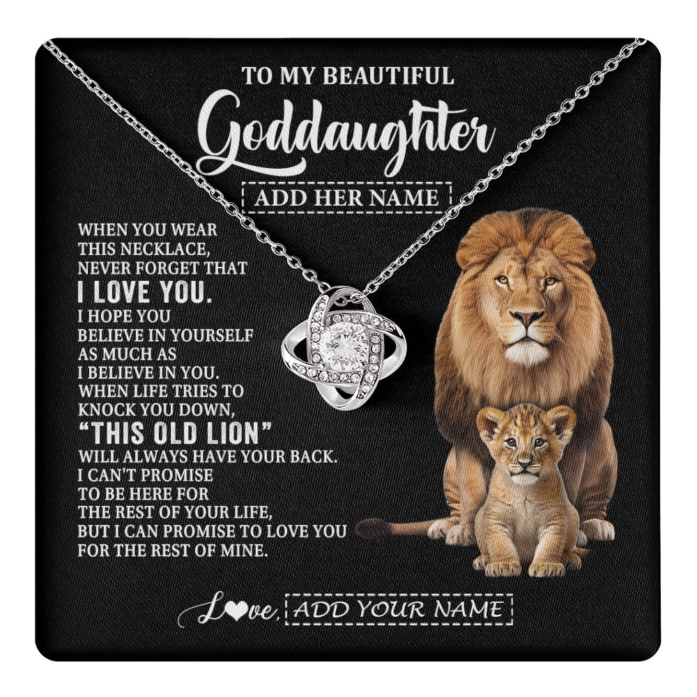 Love Knot Necklace 14K White Gold Finish | 1 | Personalized To My Goddaughter Gifts From Godfather Necklace This Old Lion Love You Goddaughter Birthday Gifts Christmas Jewelry Custom Gift Box Message Card | https://teecentury.