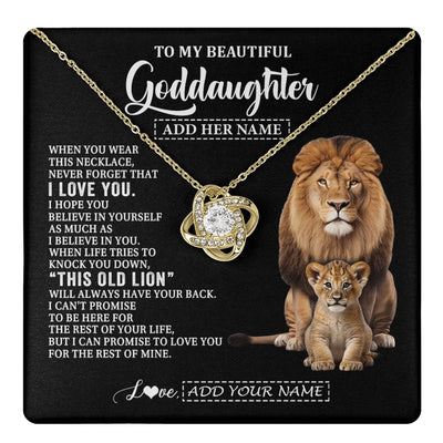 Love Knot Necklace 18K Yellow Gold Finish | 1 | Personalized To My Goddaughter Gifts From Godfather Necklace This Old Lion Love You Goddaughter Birthday Gifts Christmas Jewelry Custom Gift Box Message Card | https://teecentury.