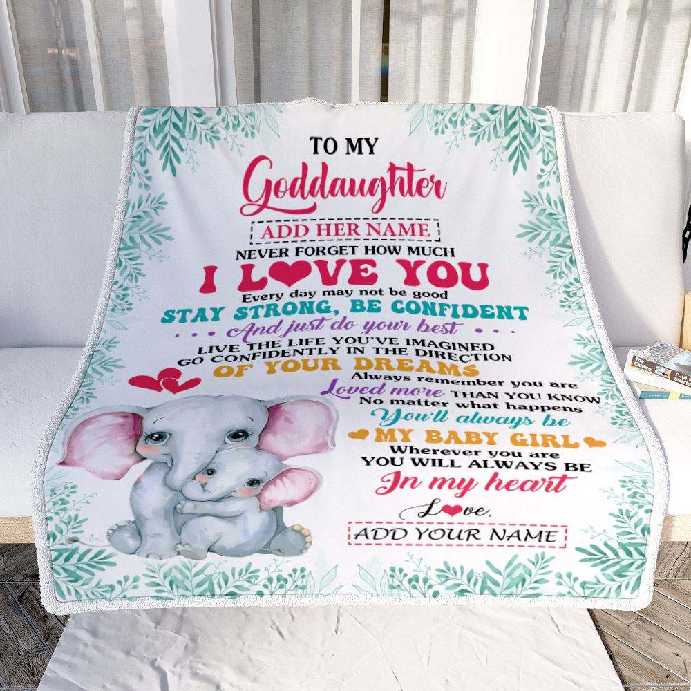 Personalized To My Goddaughter Gifts From Godmother Aunt Blanket Elephant Never Forget How Much I Love You Goddaughter Birthday Gifts Christmas Fleece Blanket | teecentury