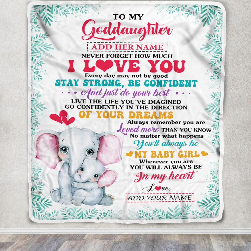 Personalized To My Goddaughter Gifts From Godmother Aunt Blanket Elephant Never Forget How Much I Love You Goddaughter Birthday Gifts Christmas Fleece Blanket | teecentury