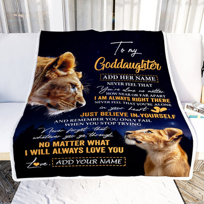 Personalized To My Goddaughter Gifts From Godmother Aunt Blanket Lion Never Feel Alone Birthday Gifts Goddaughter Valentines Christmas Custom Fleece Blanket | teecentury