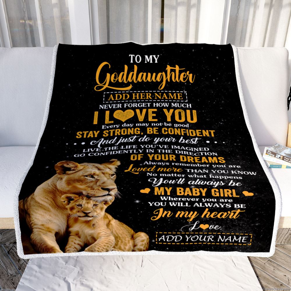 Personalized To My Goddaughter Gifts From Godmother Aunt Blanket Lion Never Forget How Much I Love You Goddaughter Birthday Graduation Christmas Fleece Blanket | teecentury