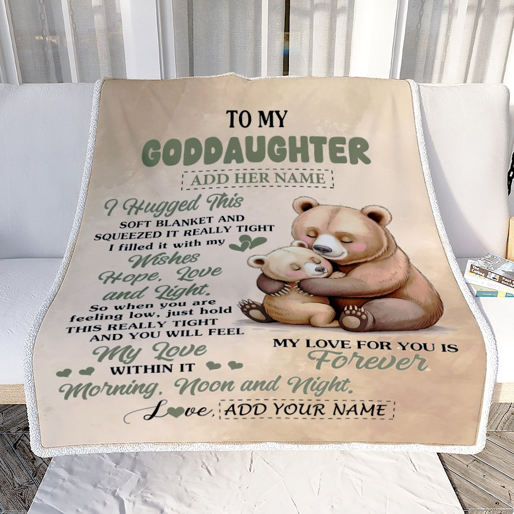 Personalized To My Goddaughter Gifts From Godmother Bear Letter I Hugged This Gifts For Goddaughter Birthday Graduation Christmas Custom Fleece Blanket | teecentury