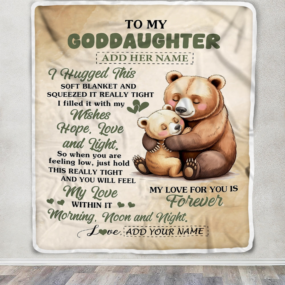 Personalized To My Goddaughter Gifts From Godmother Bear Letter I Hugged This Gifts For Goddaughter Birthday Graduation Christmas Custom Fleece Blanket | teecentury
