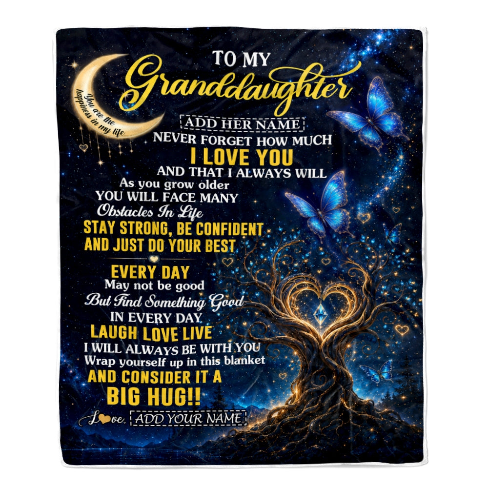 Personalized To My Goddaughter Gifts From Godmother Blanket Blue Galaxy Butterfly Moon Birthday Gifts For Goddaughter Graduation Christmas Fleece Blanket | teecentury