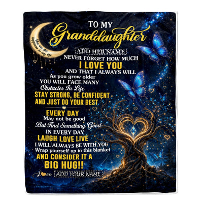 Personalized To My Goddaughter Gifts From Godmother Blanket Blue Galaxy Butterfly Moon Birthday Gifts For Goddaughter Graduation Christmas Fleece Blanket | teecentury
