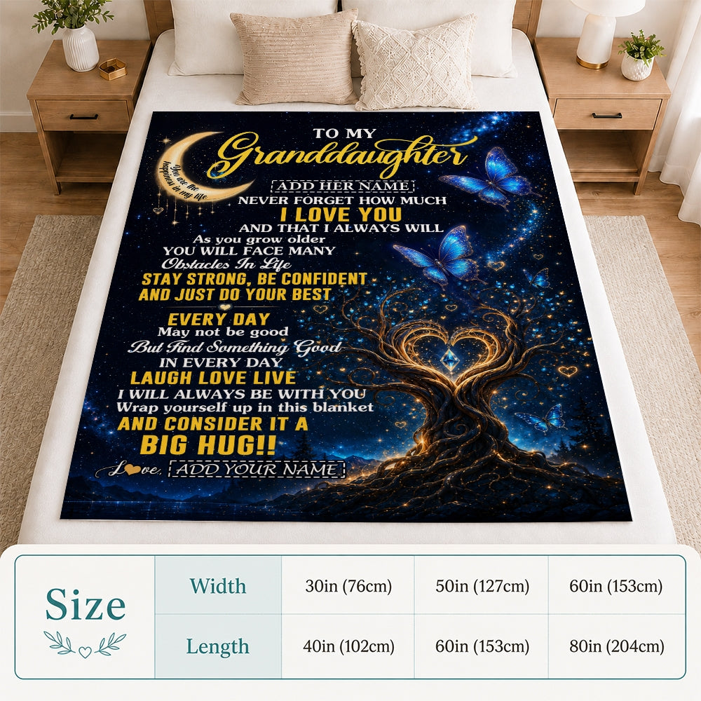Personalized To My Goddaughter Gifts From Godmother Blanket Blue Galaxy Butterfly Moon Birthday Gifts For Goddaughter Graduation Christmas Fleece Blanket | teecentury