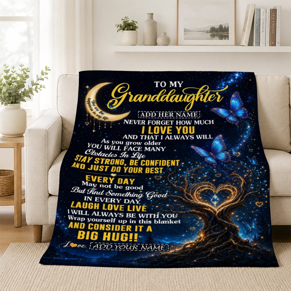 Personalized To My Goddaughter Gifts From Godmother Blanket Blue Galaxy Butterfly Moon Birthday Gifts For Goddaughter Graduation Christmas Fleece Blanket | teecentury