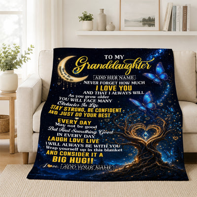 Personalized To My Goddaughter Gifts From Godmother Blanket Blue Galaxy Butterfly Moon Birthday Gifts For Goddaughter Graduation Christmas Fleece Blanket | teecentury