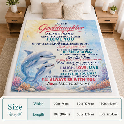 Personalized To My Goddaughter Gifts From Godmother Blanket Dolphin Ocean Love Message Birthday Christmas Gift For Goddaughter Custom Fleece Throw Blanket | teecentury
