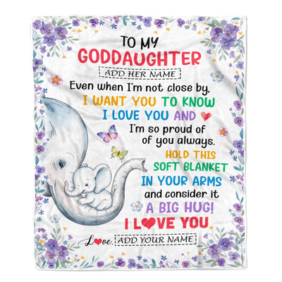 Personalized To My Goddaughter Gifts From Godmother Blanket Elephant Love You Goddaughter Birthday Gift Valentines Graduation Christmas Fleece Throw Blanket | teecentury