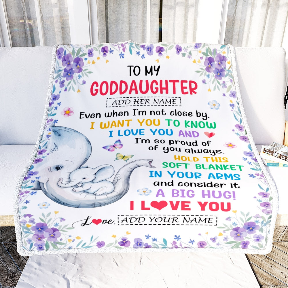 Personalized To My Goddaughter Gifts From Godmother Blanket Elephant Love You Goddaughter Birthday Gift Valentines Graduation Christmas Fleece Throw Blanket | teecentury