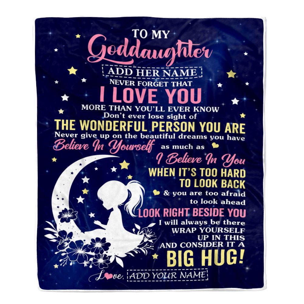 Personalized To My Goddaughter Gifts From Godmother Blanket Floral Moon Birthday Gifts For Goddaughter Graduation Wedding Christmas Customized Fleece Blanket | teecentury