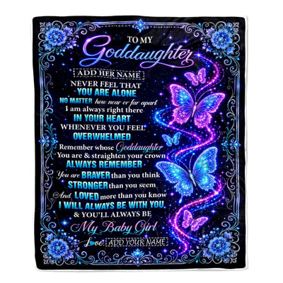 Personalized To My Goddaughter Gifts From Godmother Blanket Galaxy Butterfly Always Remember Custom Gift For Goddaughter Birthday Christmas Fleece Blanket | teecentury