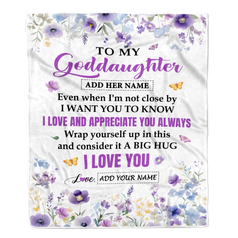 Personalized To My Goddaughter Gifts From Godmother Blanket I Love You Purple Floral Birthday Gift Idea For Goddaughter Gifts Christmas Custom Fleece Blanket | teecentury