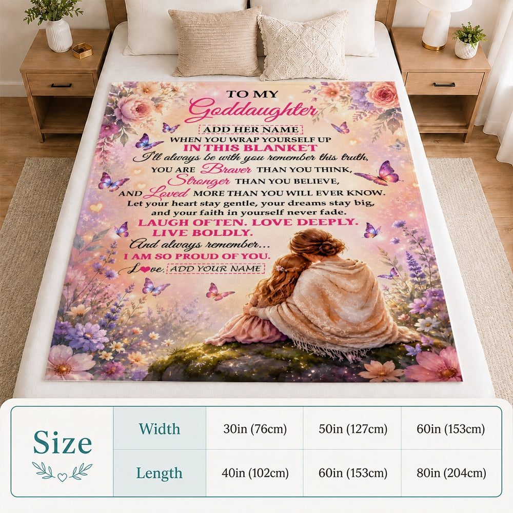 Personalized To My Goddaughter Gifts From Godmother Blanket Inspirational Message Purple Butterfly Birthday Gifts For Girl Graduation Christmas Fleece Blanket | teecentury