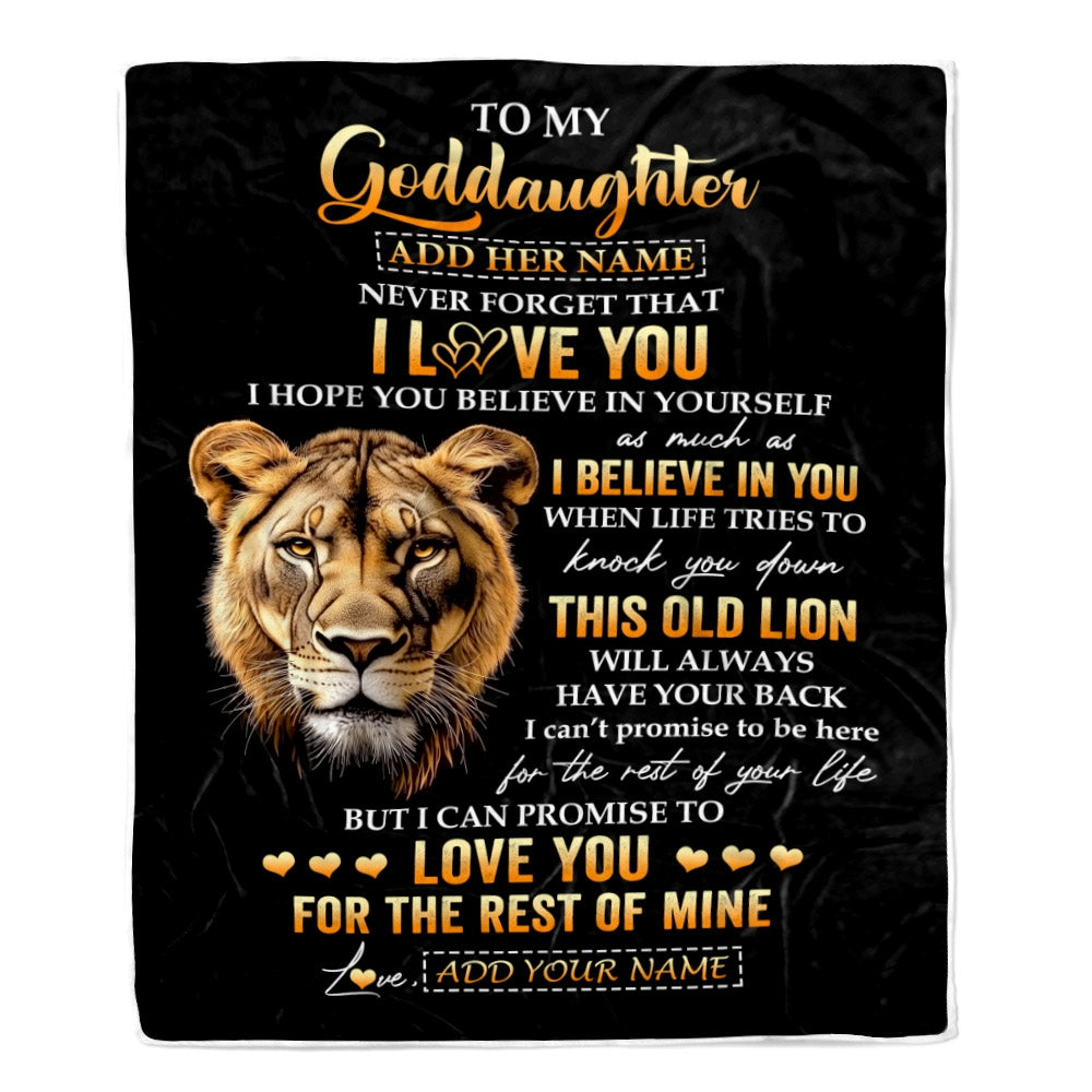 Personalized To My Goddaughter Gifts From Godmother Blanket Old Lion Love You Goddaughter Birthday Gifts Graduation Christmas Custom Fleece Throw Blanket | teecentury