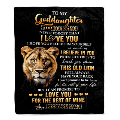 Personalized To My Goddaughter Gifts From Godmother Blanket Old Lion Love You Goddaughter Birthday Gifts Graduation Christmas Custom Fleece Throw Blanket | teecentury